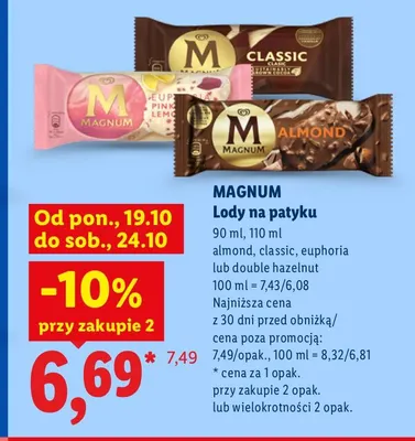 Lody na patyku double hazelnut Magnum promocja w Lidl