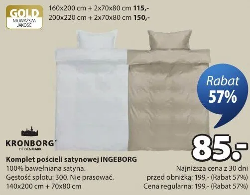 Komplet pościeli satynowej Ingeborg 200x220cm + 2x70x80cm promocja w Jysk