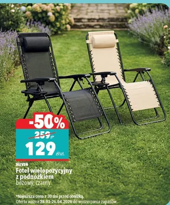 Fotel wielopozycyjny z podnóżkiem bezowy, czarny promocja w Biedronka Home