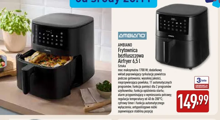 Frytownica beztłuszczowa Airfryer 6,5 l Ambiano promocja w Aldi