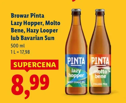 Piwo Browar Pinta Lazy Hopper, Molto Bene, Hazy Looper lub Bavarian Sun promocja w Lidl