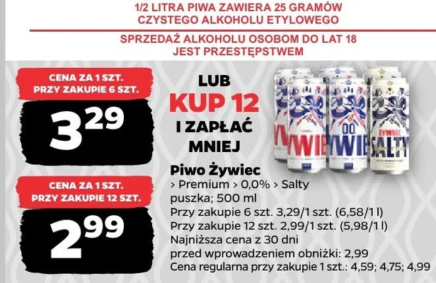 Piwo bezalkoholowe Żywiec 0,0% promocja w Netto