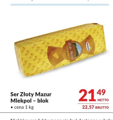Ser Złoty Mazur Mlekpol blok promocja w Makro