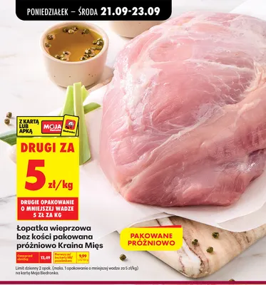 Łopatka wieprzowa bez kości pakowana próżniowo Kraina Mięs promocja w Biedronka