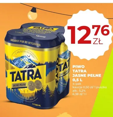 Piwo Tatra Jasne Pełne 4-pak 500ml promocja w Duży Ben
