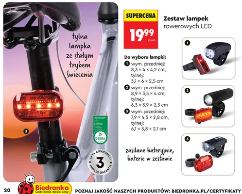 Zestaw lampek rowerowych LED wariant 3 promocja w Biedronka