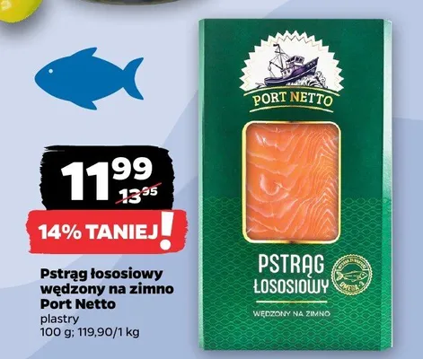 Pstrąg łososiowy wędzony na zimno plastry promocja w Netto