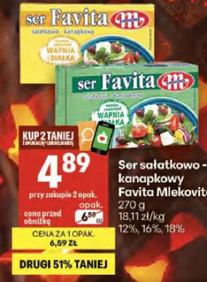 Ser sałatkowo-kanapkowy Favita Mlekovita promocja w Delikatesy Centrum