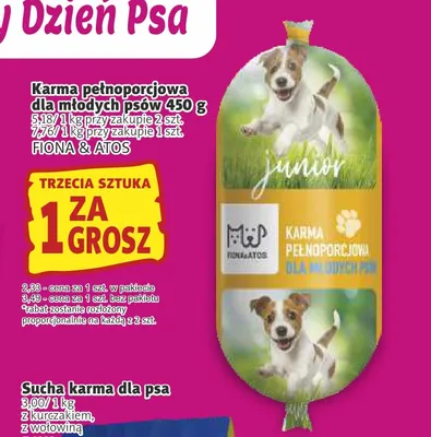 Karma pełnoporcjowa dla młodych psów Fiona & Atos promocja w Prim Market