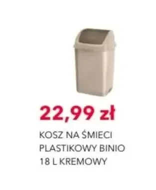 Kosz na śmieci plastikowy Binio 18 l kremowy promocja w Nela