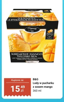 Lody w pucharku z sosem mango B&G Organza promocja w Dino