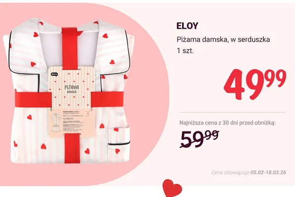 Piżama damska, w serduszka promocja w Rossmann