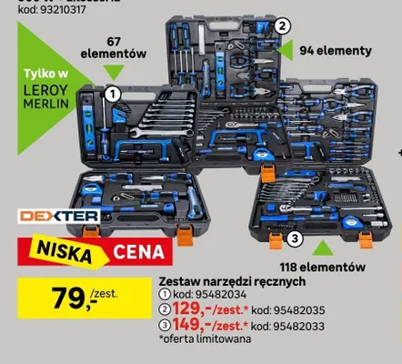 Zestaw narzędzi ręcznych Dexter 67 elementów promocja w Leroy Merlin