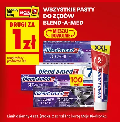 Wszystkie pasty do zębów Blend-a-Med DRUGA ZA 1 ZŁ promocja w Biedronka