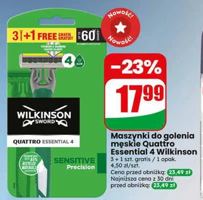Maszynki do golenia męskie Wilkinson Sword Quattro Essential 4 promocja w Dino