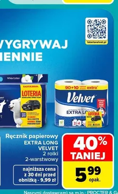 Ręcznik papierowy 2-warstwowy Velvet Extra Long 2-pak promocja w Carrefour