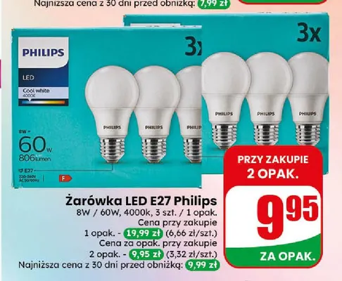 Żarówka LED E27 Philips 3-pak promocja w Dino