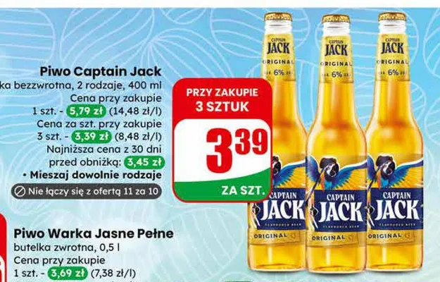 Piwo Warka Jasne Pełne butelka zwrotna promocja w Dino