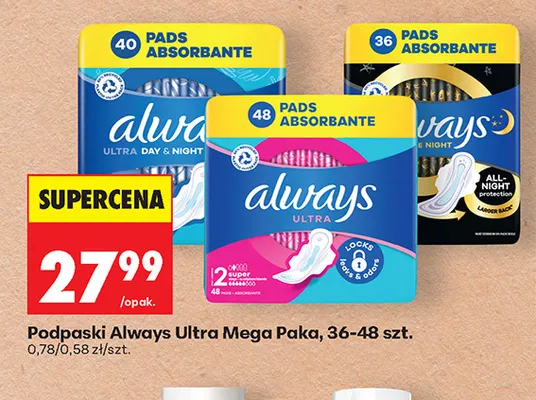 Podpaski Always Ultra Secure Night promocja w Biedronka