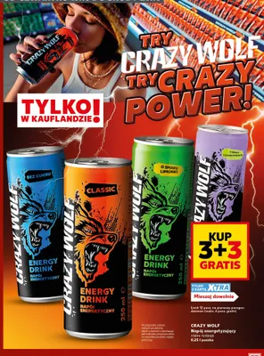 Napój energetyzujący Crazy Wolf bez cukru promocja w Kaufland