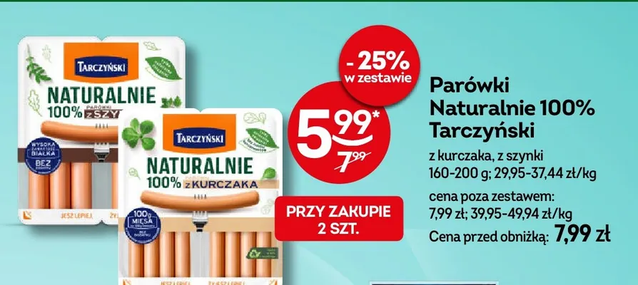 Parówki Naturalnie 100% z kurczaka Tarczyński promocja w Żabka