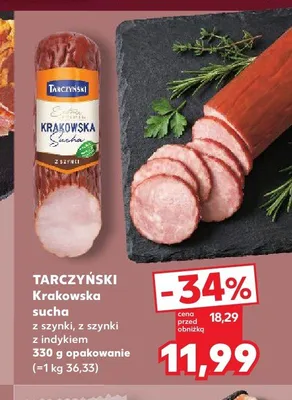 Kiełbasa krakowska sucha z szynki z indykiem Tarczyński promocja w Kaufland