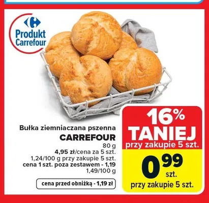 Bułka ziemniaczana pszenna CARREFOUR promocja w Carrefour Market