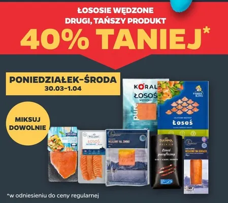 Łosoś wędzony, drugi, tańszy produkt 40% taniej promocja w Netto