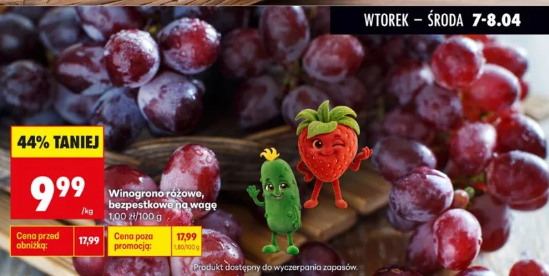 Winogrona różowe, bezpestkowe na wagę promocja w Biedronka