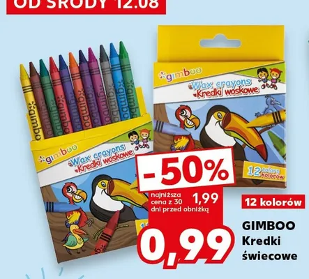 Kredki świecowe GIMBOO 12 kolorów promocja w Kaufland