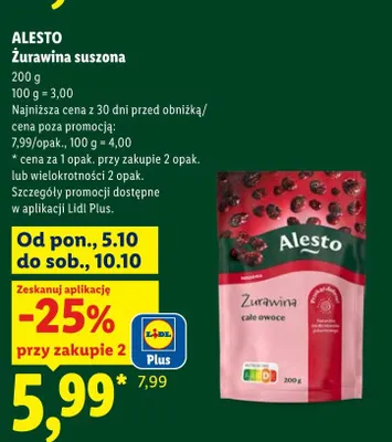 Żurawina suszona Alesto promocja w Lidl