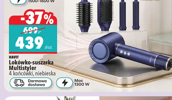 Lokówko-suszarka Multistyler 4 końcówki niebieska Havit promocja w Biedronka