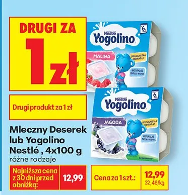 Deserek mleczny malina 4x100 g DRUGI ZA 1 ZŁ promocja w Biedronka