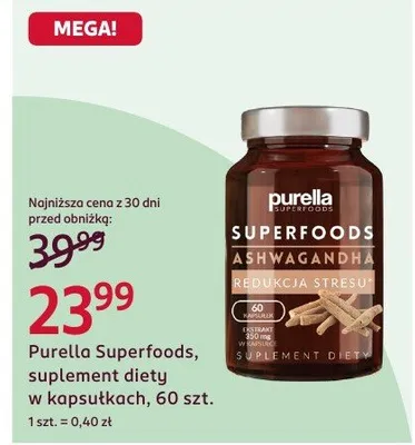 Suplement diety w kapsułkach Purella Superfoods Ashwagandha promocja w Rossmann
