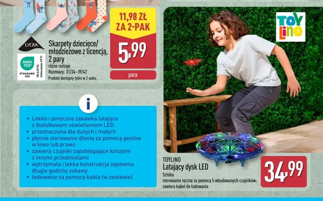 Latający dysk LED TOYLINO promocja w Aldi