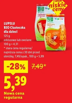 Ciasteczka dla dzieci owsiane Lupilu BIO promocja w Lidl