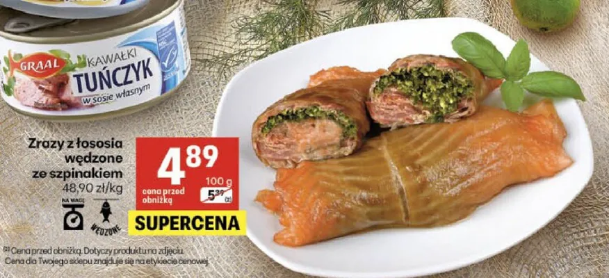 Zrazy z łososia wędzone ze szpinakiem promocja w Delikatesy Centrum