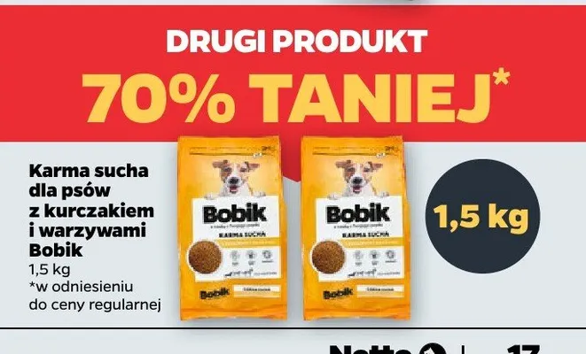 Karma sucha dla psów z kurczakiem i warzywami Bobik promocja w Netto