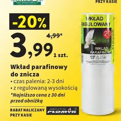 Wkład parafinowy do znicza Płomyk promocja w Intermarche