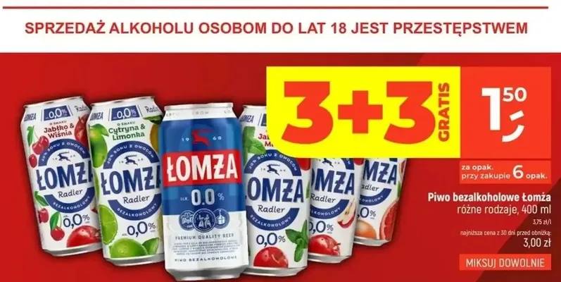 Piwo bezalkoholowe Łomża 0,0% promocja w Dealz