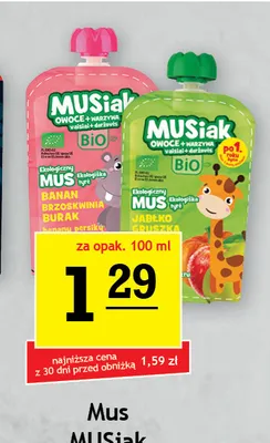 Mus owocowy MUSiak jabłko gruszka promocja w Gram Market