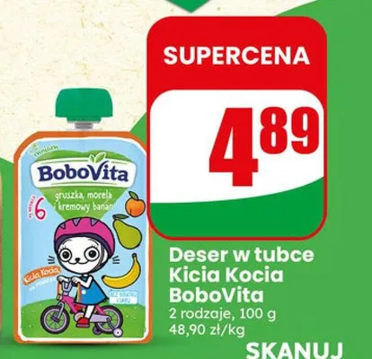 Deser w tubce Kicia Kocia BoboVita gruszka morela kremowy banan promocja w Dino