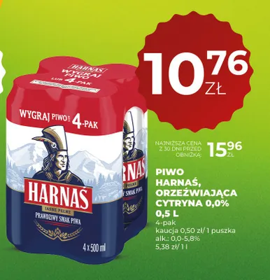 Piwo bezalkoholowe Harnaś Orzeźwiająca Cytryna 0,0% 4-pak promocja w Duży Ben