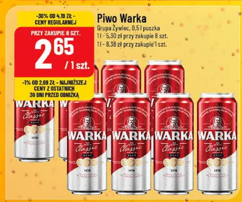 Piwo Warka Bruga Żywiec wybrane rodzaje promocja w POLOmarket