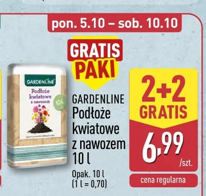 Podłoże kwiatowe z nawozem Gardenline promocja w Aldi