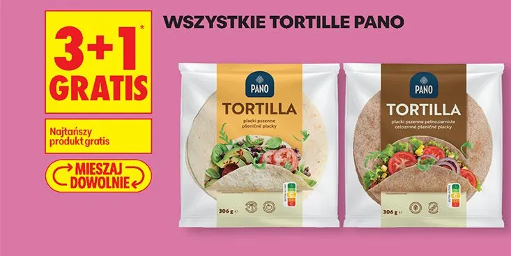 Wszystkie tortille Pano 3+1 GRATIS promocja w Biedronka