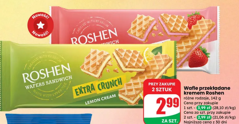 Wafle przekładane kremem różne rodzaje promocja w Dino