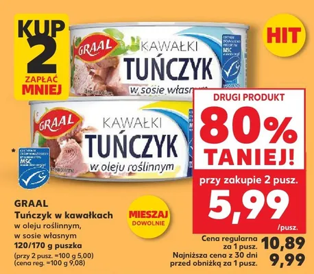Tuńczyk w kawałkach w oleju roślinnym, w sosie własnym promocja w Kaufland