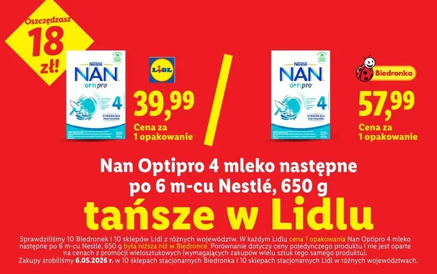 Mleko następne po 6m-cu Nan Optipro 4 Nestlé promocja w Lidl