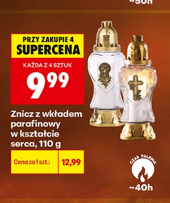 Znicz z wkładem parafinowym w kształcie serca 110 g promocja w Biedronka